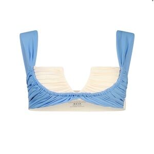 Blue and White Ruched Bikini Top